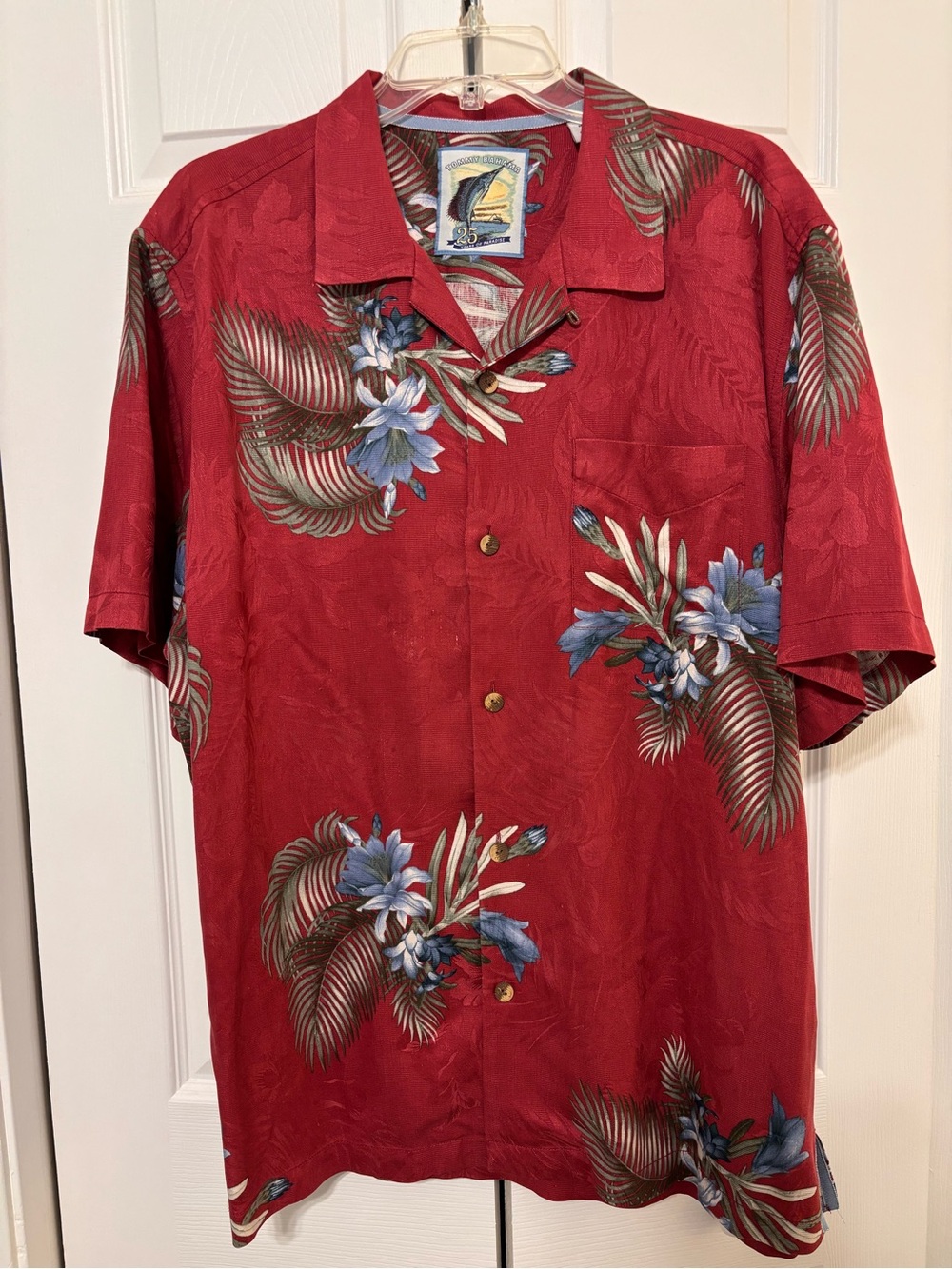 Tommy Bahama Men's L Red Hawaiian Aloha Shirt TB93 25 Years Paradise Floral silk